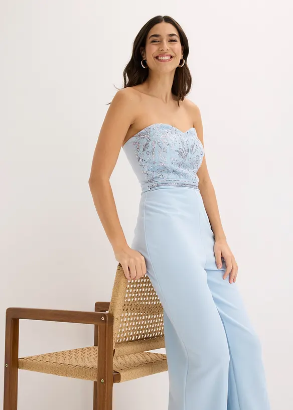 Combinaison en cr&ecirc;pe textur&eacute; avec perles brod&eacute;es, bonprix