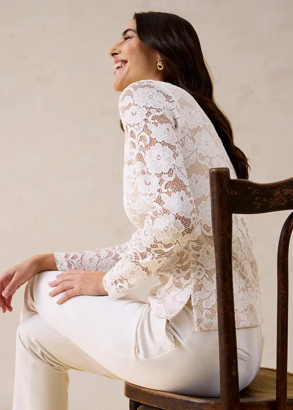 Haut manches longues en dentelle, bonprix