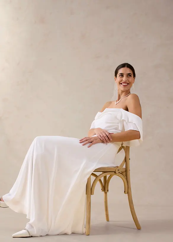 Robe de mari&eacute;e en mousseline avec drap&eacute;, bonprix