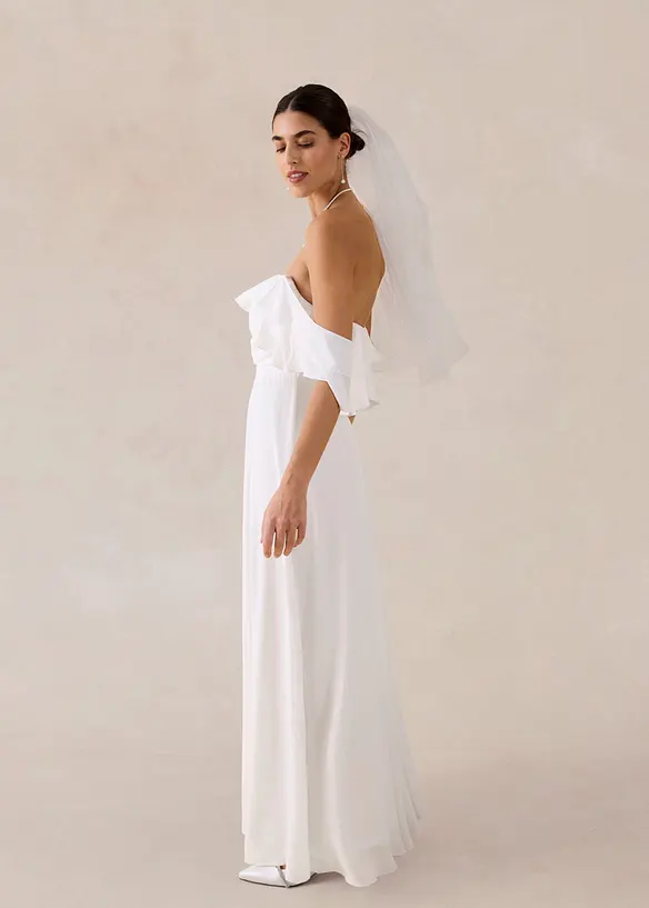 Robe de mari&eacute;e en mousseline avec drap&eacute;, bonprix