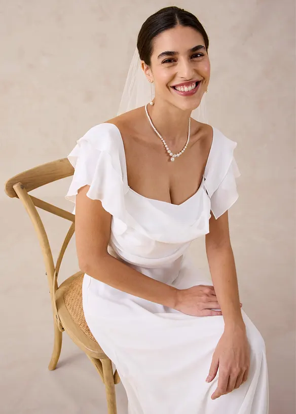 Robe de mari&eacute;e en mousseline avec drap&eacute;, bonprix