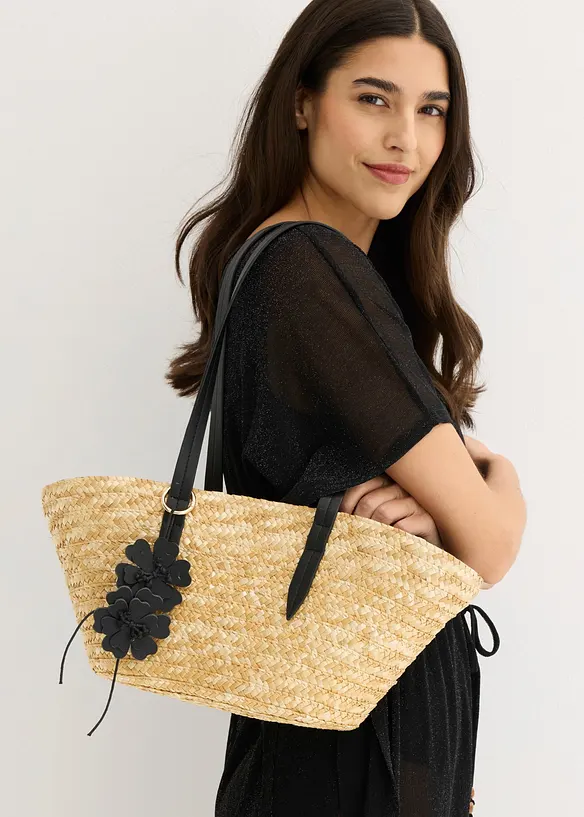 Cabas en paille avec pendentif fleur, bonprix