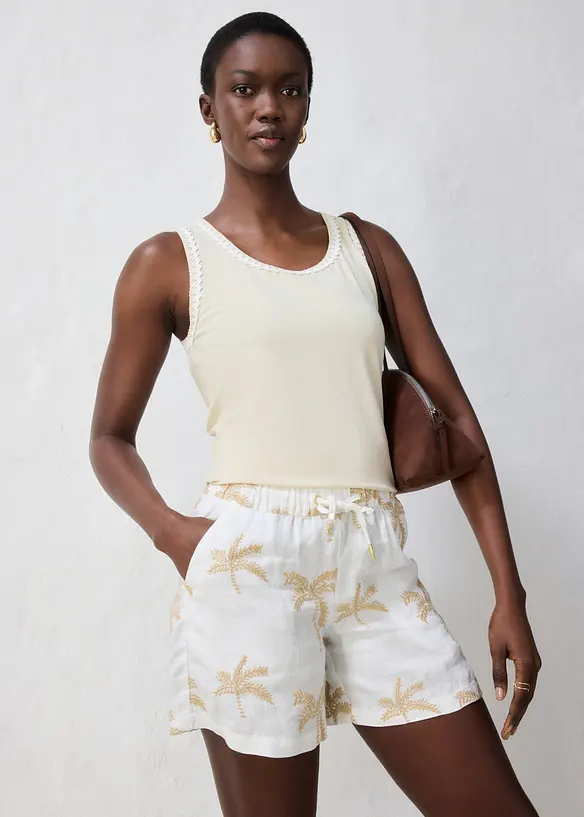 Bestickte Shorts aus reinem Leinen, bonprix