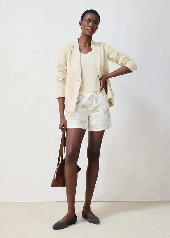 Bestickte Shorts aus reinem Leinen, bonprix