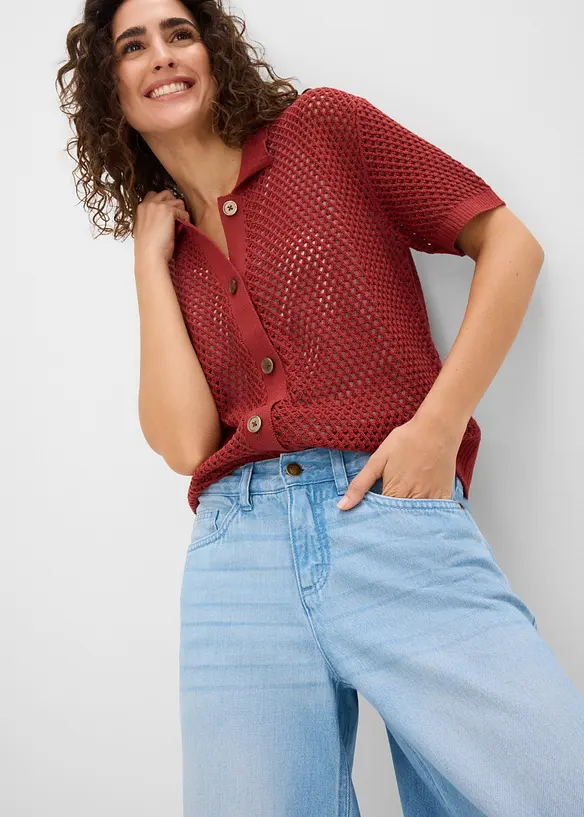 Wide-Leg-Jeans Mid Waist, Bequembund, bonprix