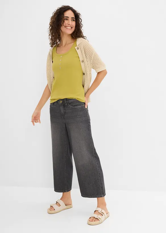 Wide-Leg-Jeans Mid Waist, Bequembund, bonprix