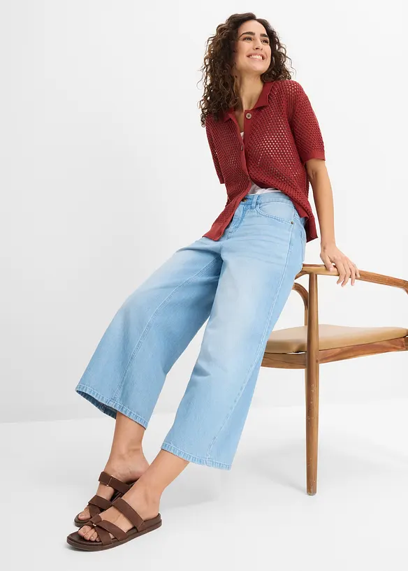 Wide-Leg-Jeans Mid Waist, Bequembund, bonprix