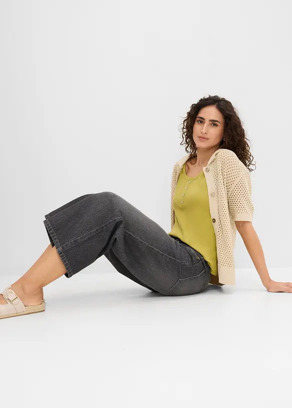 Wide-Leg-Jeans Mid Waist, Bequembund, bonprix