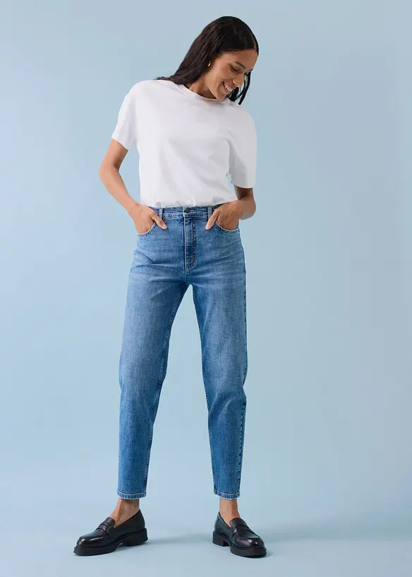 Jean mom taille haute, cropped, bonprix