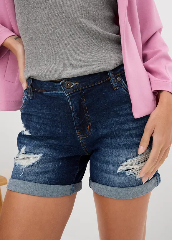 Short en jean taille mi-haute &agrave; effets d&eacute;chir&eacute;s, bonprix