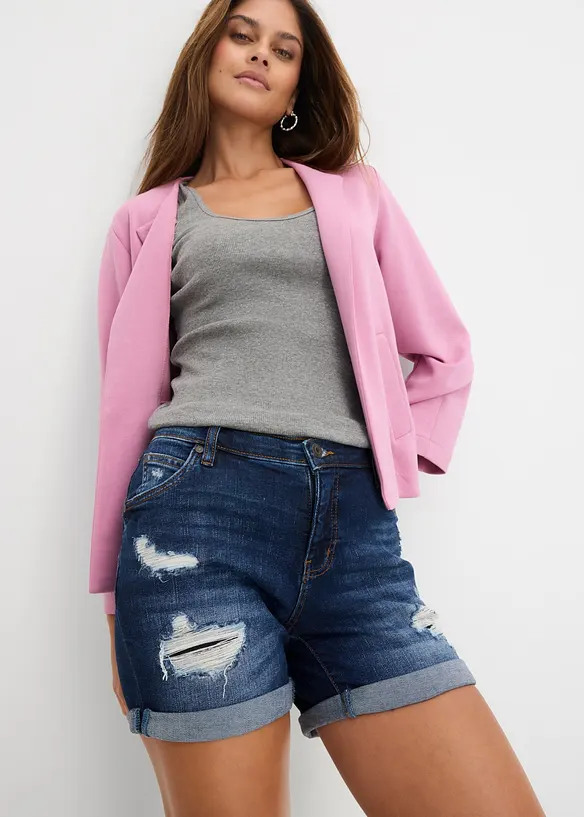 Short en jean taille mi-haute &agrave; effets d&eacute;chir&eacute;s, bonprix