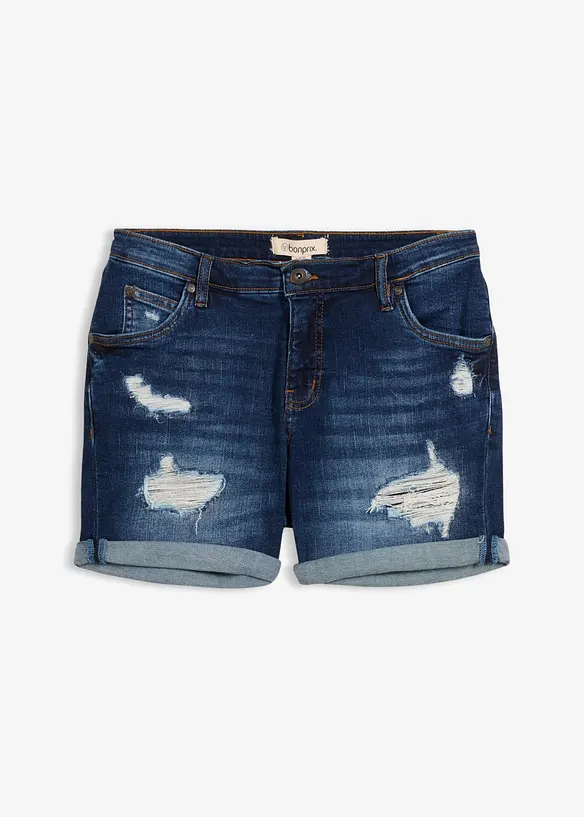 Short en jean taille mi-haute &agrave; effets d&eacute;chir&eacute;s, bonprix