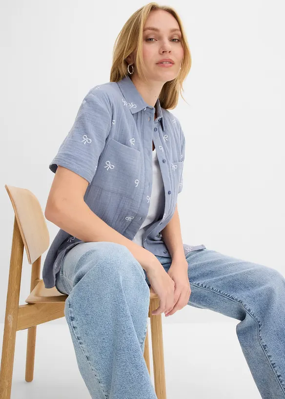 Musselin-Kurzarmbluse, bonprix