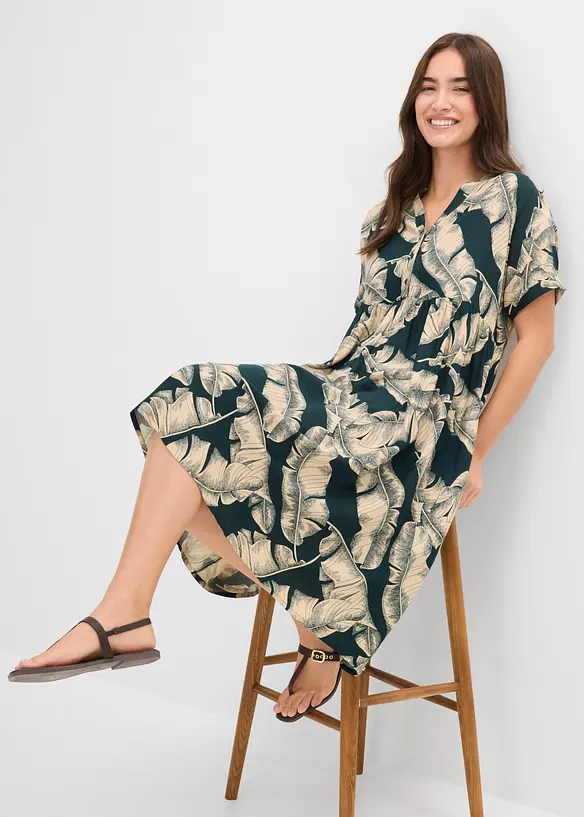 Midi Kaftan-Kleid aus flie&szlig;ender Viskose, bonprix