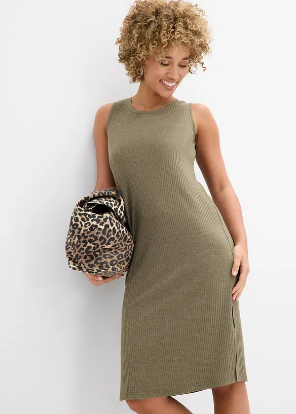 Rippkleid mit seitlichen Schlitzen aus Viskose-Mix, bonprix