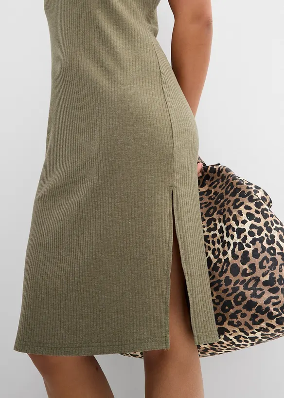 Rippkleid mit seitlichen Schlitzen aus Viskose-Mix, bonprix