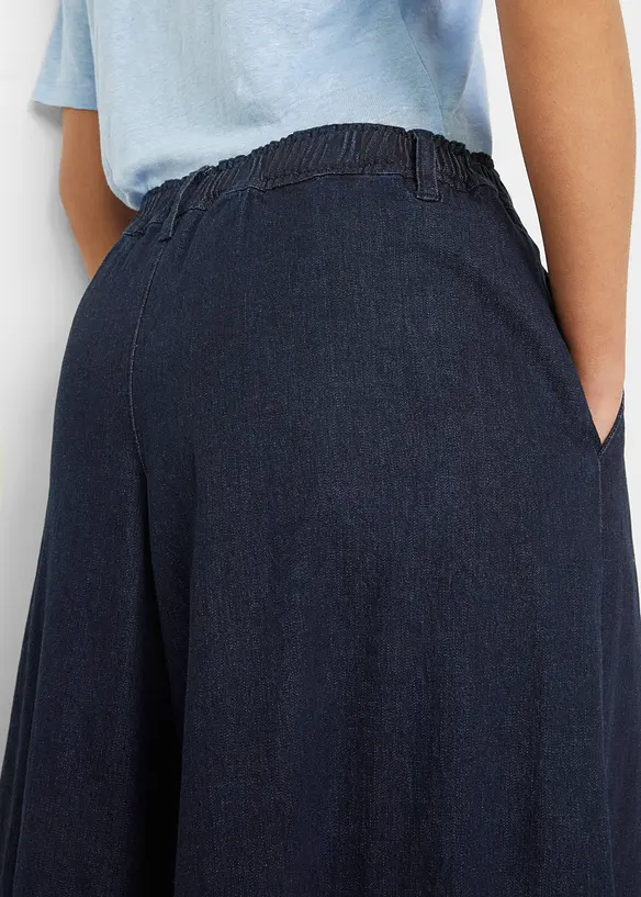 Jupe-culotte large en jean, taille &eacute;lastiqu&eacute;e, bonprix