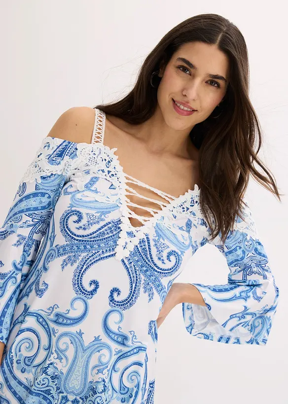 Robe &eacute;vas&eacute;e &agrave; encolure Bardot, bonprix