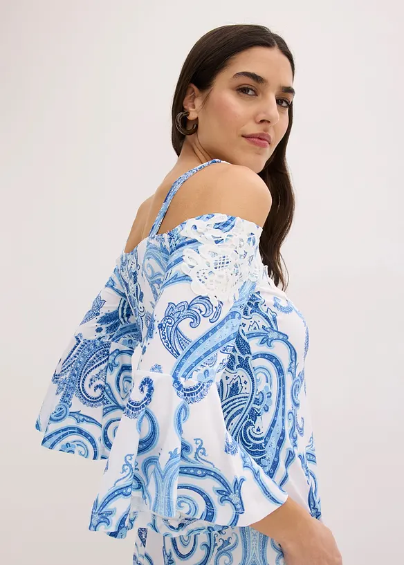 Robe &eacute;vas&eacute;e &agrave; encolure Bardot, bonprix