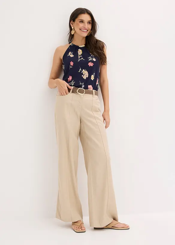 Pantalon palazzo l&eacute;ger en lin m&eacute;lang&eacute;, bonprix