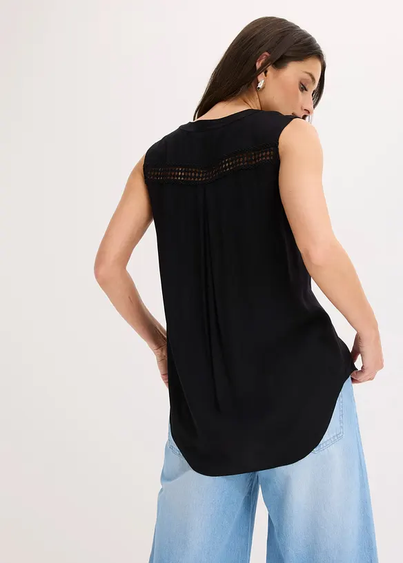 Blouse sans manches avec d&eacute;tail au crochet, bonprix