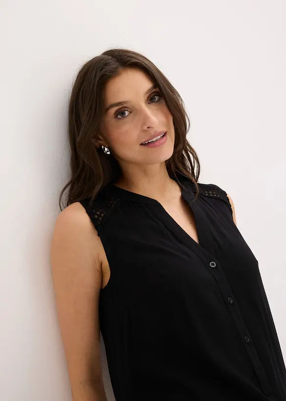 Blouse sans manches avec d&eacute;tail au crochet, bonprix