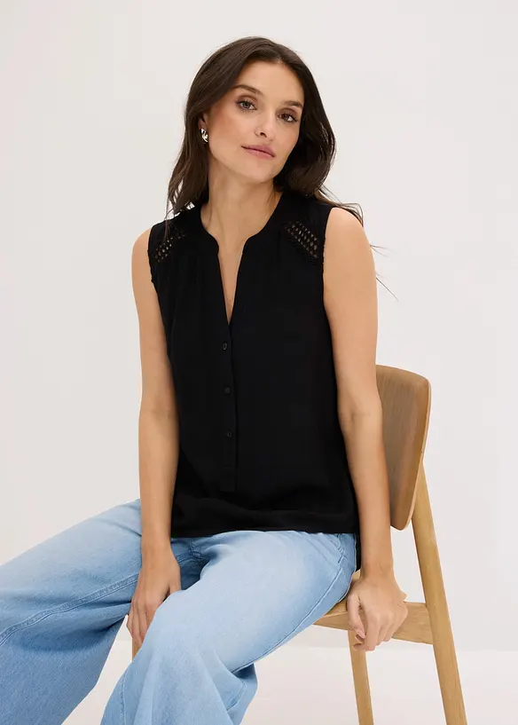 Blouse sans manches avec d&eacute;tail au crochet, bonprix