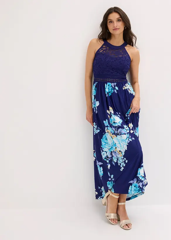 Maxikleid mit Blumen-Print und Spitze, bonprix
