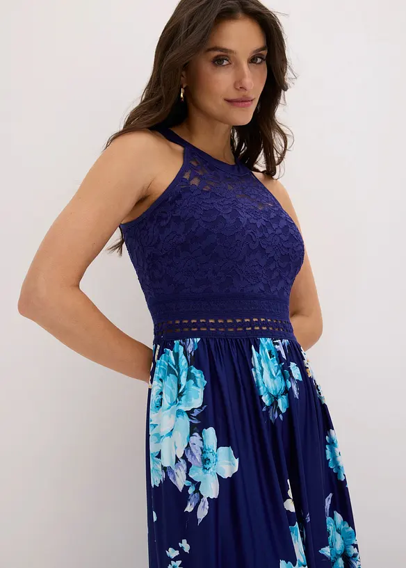 Maxikleid mit Blumen-Print und Spitze, bonprix