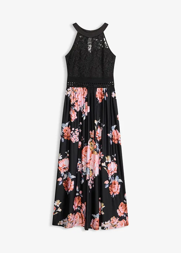 Maxikleid mit Blumen-Print und Spitze, bonprix