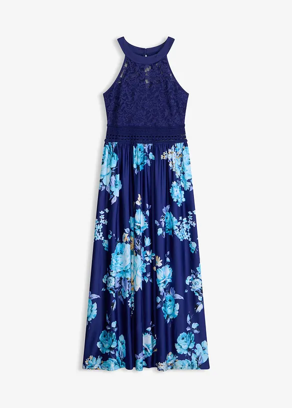 Maxikleid mit Blumen-Print und Spitze, bonprix