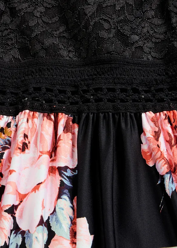 Maxikleid mit Blumen-Print und Spitze, bonprix