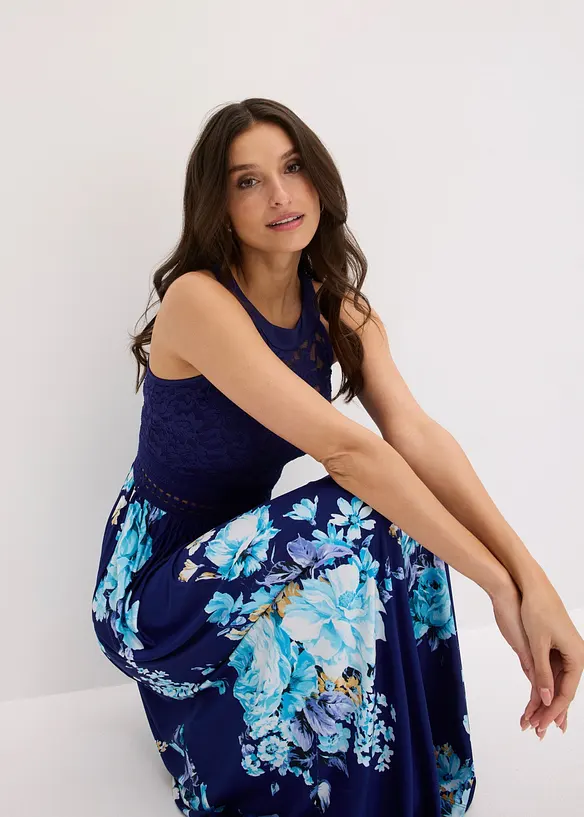Maxikleid mit Blumen-Print und Spitze, bonprix