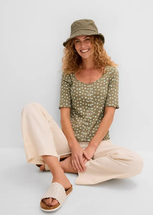 T-shirt c&ocirc;tel&eacute; &agrave; imprim&eacute; floral, manches coude, bonprix