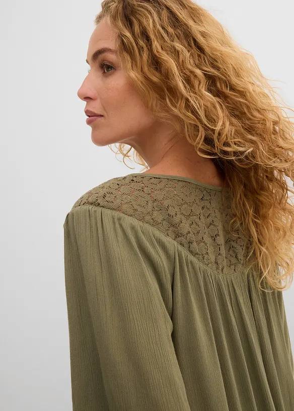 Longue tunique en cr&eacute;pon, manches coude, bonprix