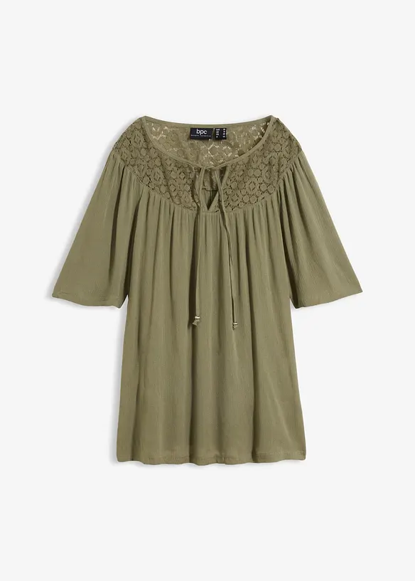 Longue tunique en cr&eacute;pon, manches coude, bonprix