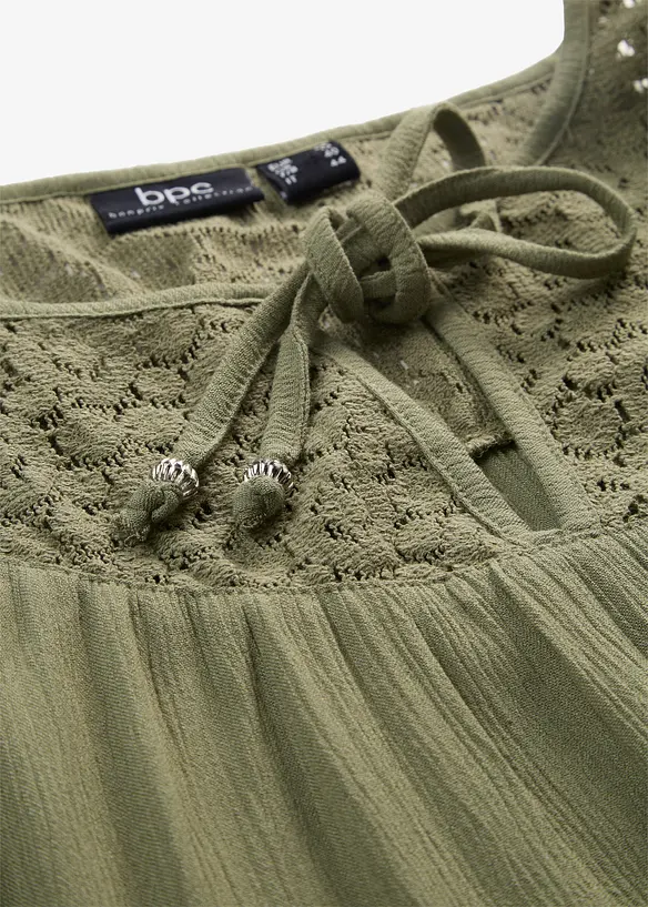 Longue tunique en cr&eacute;pon, manches coude, bonprix