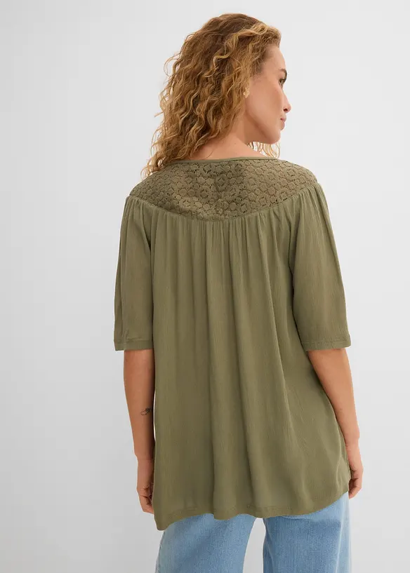 Longue tunique en cr&eacute;pon, manches coude, bonprix