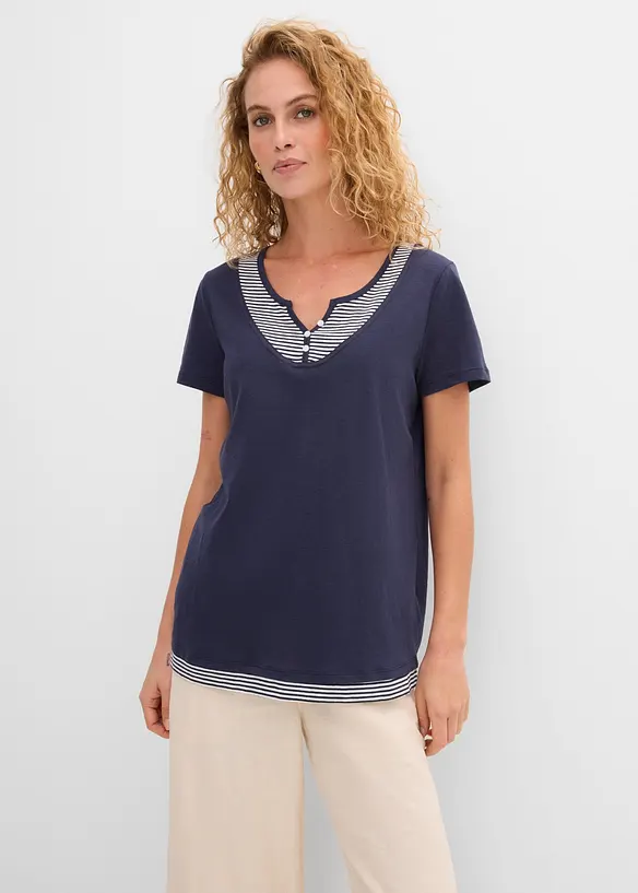 T-shirt coton style 2 en 1, manches courtes, bonprix