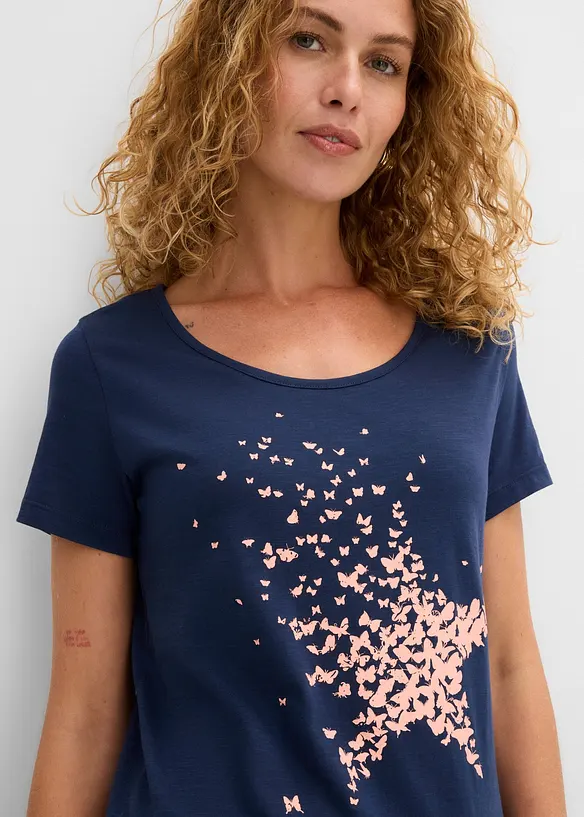 T-shirt coton en fil flamm&eacute;, manches courtes, bonprix