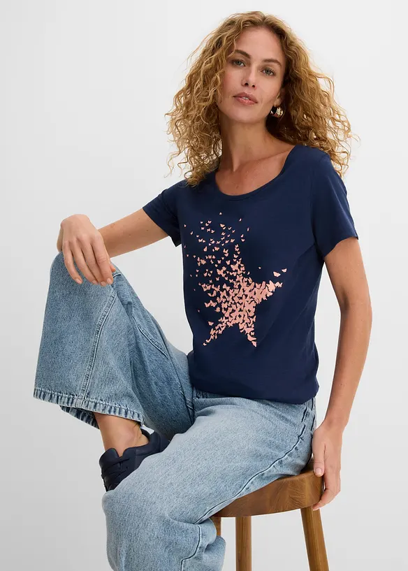 T-shirt coton en fil flamm&eacute;, manches courtes, bonprix