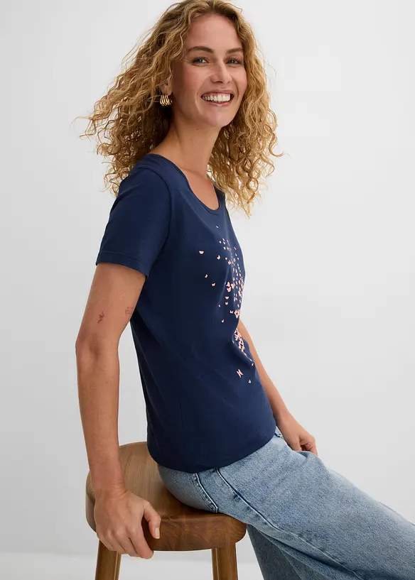 T-shirt coton en fil flamm&eacute;, manches courtes, bonprix