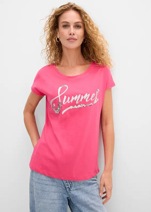 T-shirt avec inscription &agrave; sequins, bonprix