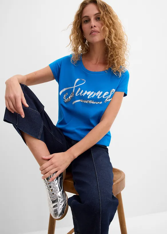 T-shirt avec inscription &agrave; sequins, bonprix