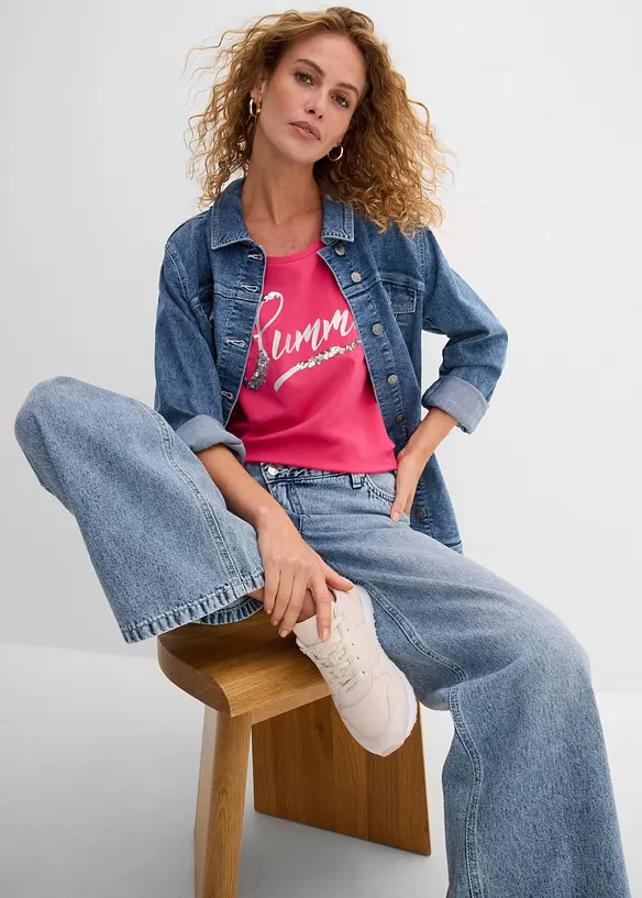 T-shirt avec inscription &agrave; sequins, bonprix