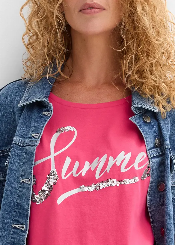 T-shirt avec inscription &agrave; sequins, bonprix