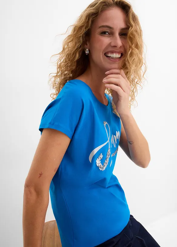 T-shirt avec inscription &agrave; sequins, bonprix