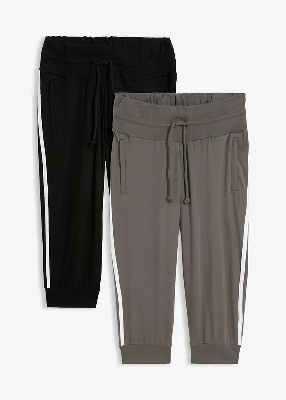Lot de 2 pantalons de jogging en coton, longueur 3/4, bonprix