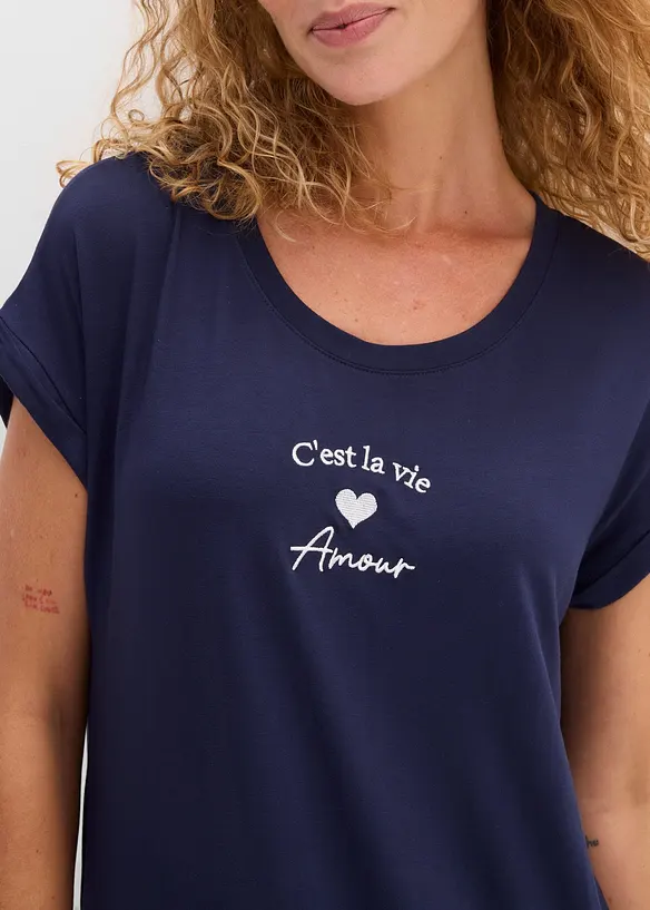 Robe en jersey viscose extensible avec broderie poitrine, bonprix