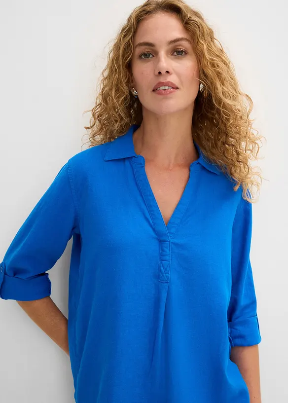 Blouse en lin m&eacute;lang&eacute;, manches 3/4, bonprix
